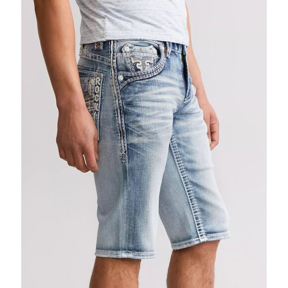 NWOT ROCK REVIVAL MEN'S SHORTS JEAN SHORTS 34 , 36,40  ASHER Stretch - Picture 2 of 14